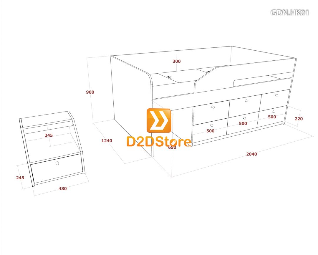  Giường ngủ kết hợp nhiều hộc kéo GDN.HK01 