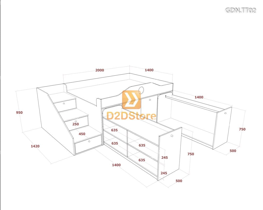  Giường kết hợp tủ áo thấp GDN.TT02 
