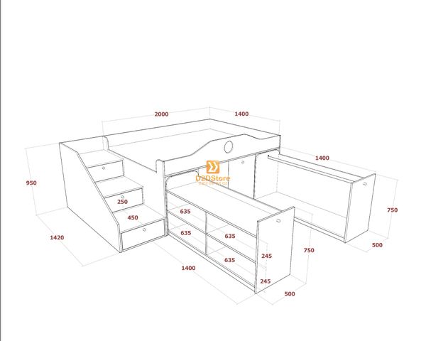 Giường lưu trữ cho bé GLT.BE02.1400