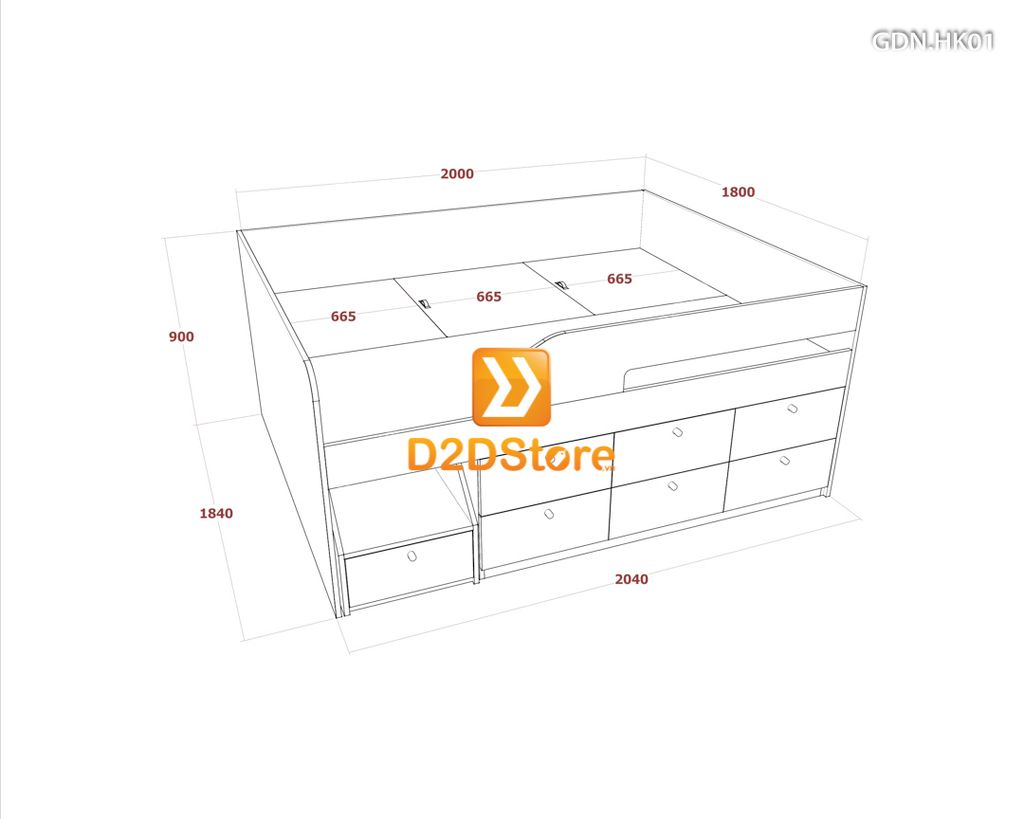 Giường ngủ kết hợp nhiều hộc kéo GDN.HK01