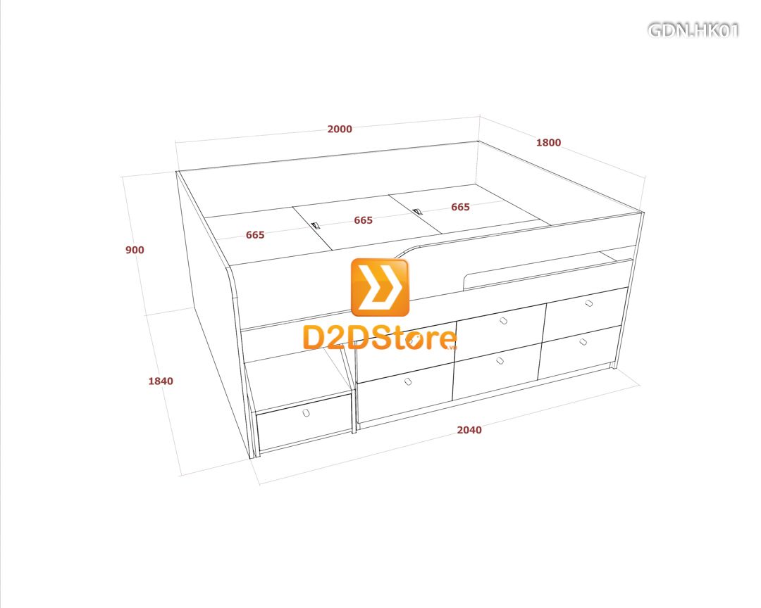  Giường ngủ kết hợp nhiều hộc kéo GDN.HK01 