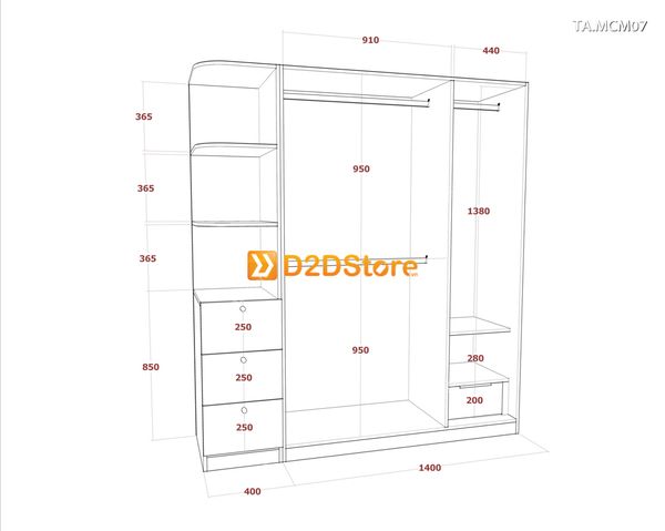Tủ quần áo gỗ phủ melamine cánh mở TA.MCM07