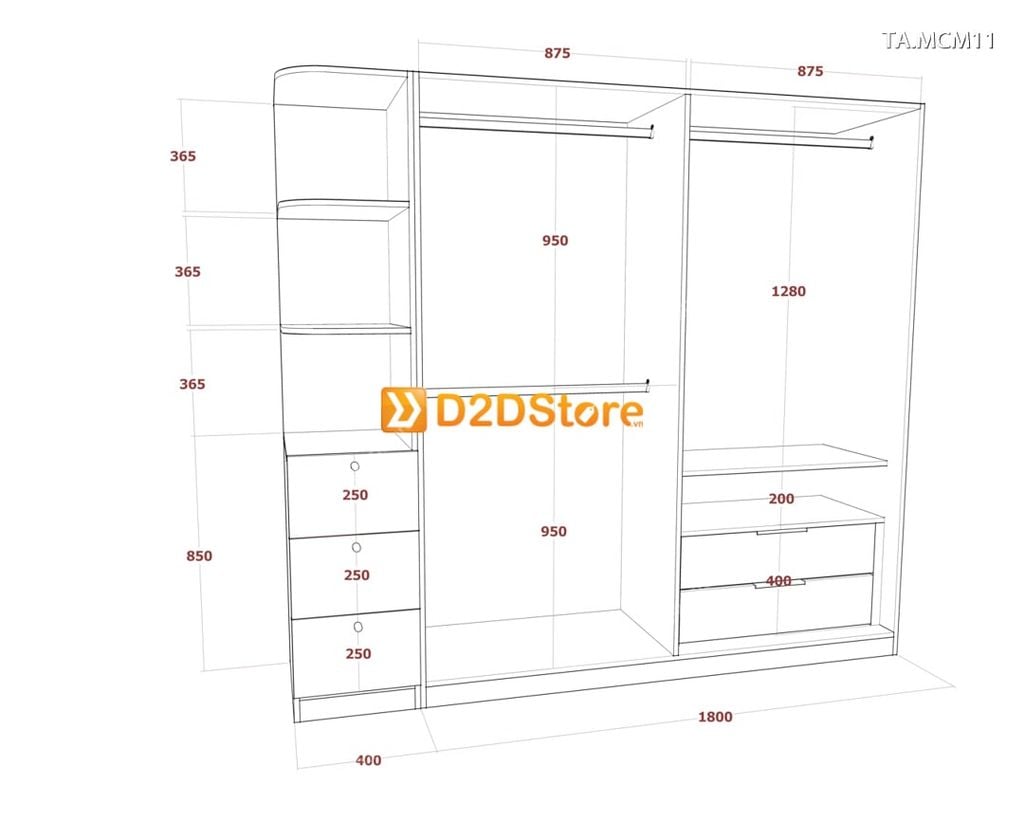 Tủ quần áo gỗ phủ melamine cánh mở TA.MCM11