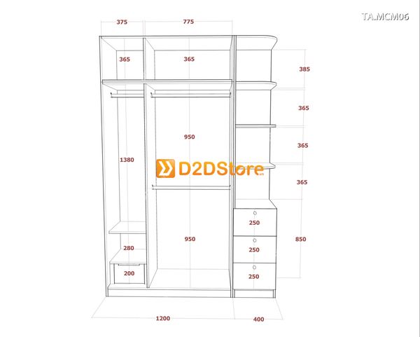 Tủ quần áo gỗ phủ melamine cánh mở TA.MCM06