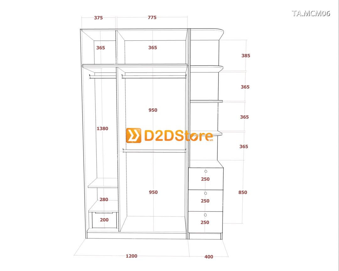  Tủ quần áo gỗ phủ melamine cánh mở TA.MCM06 