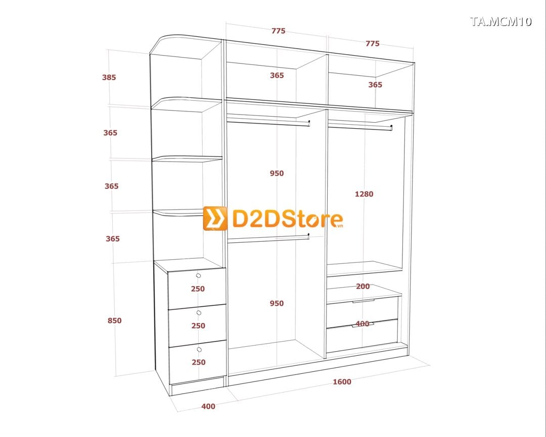  Tủ quần áo gỗ phủ melamine cánh mở TA.MCM10 