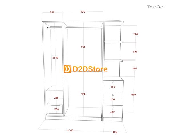 Tủ quần áo gỗ phủ melamine cánh mở TA.MCM05