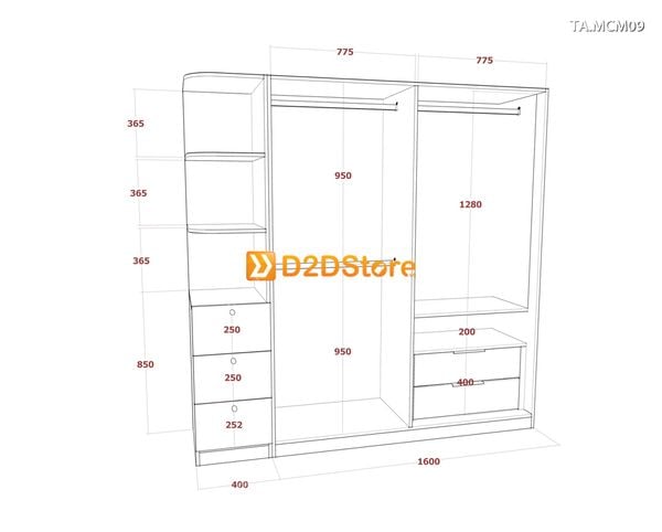Tủ quần áo gỗ phủ melamine cánh mở TA.MCM09