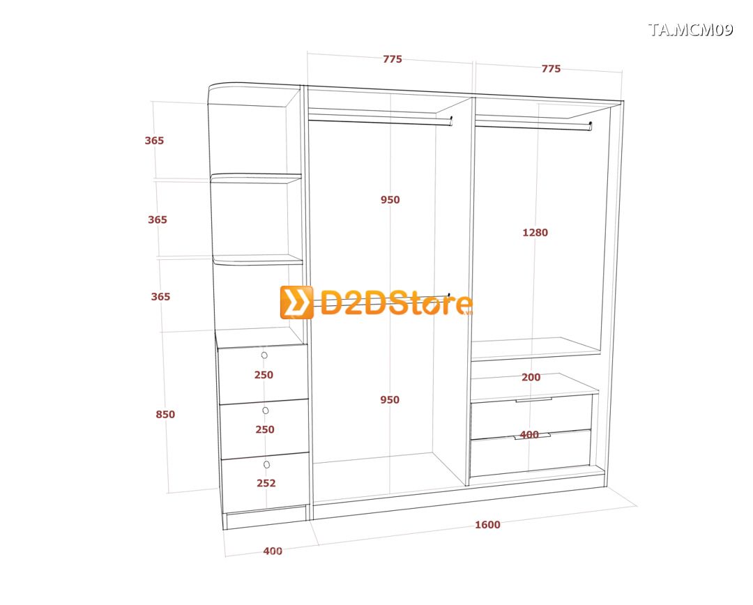  Tủ quần áo gỗ phủ melamine cánh mở TA.MCM09 