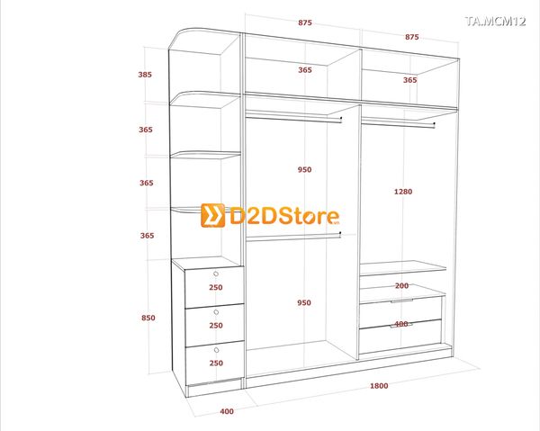 Tủ quần áo gỗ phủ melamine cánh mở TA.MCM12