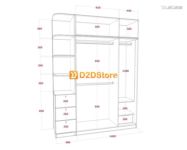 Tủ quần áo gỗ phủ melamine cánh mở TA.MCM08