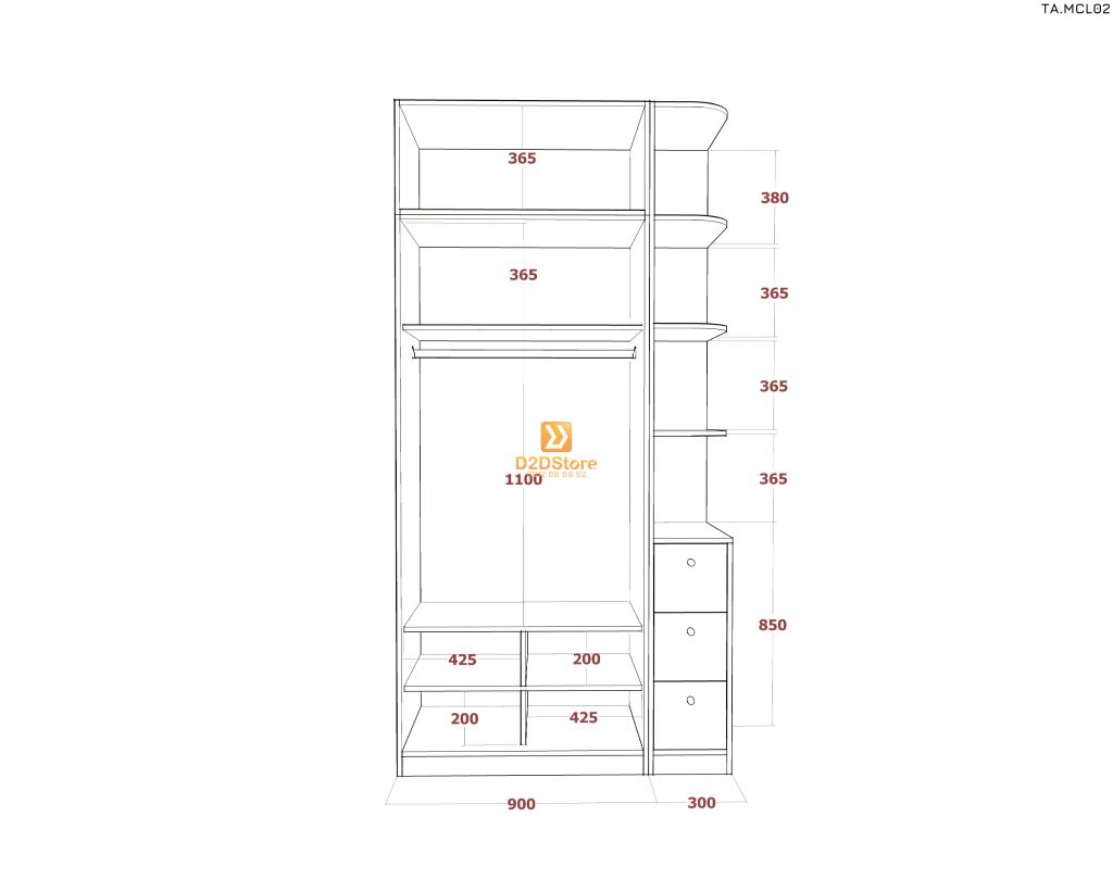 Tủ quần áo melamine cửa lùa TA.MCL02