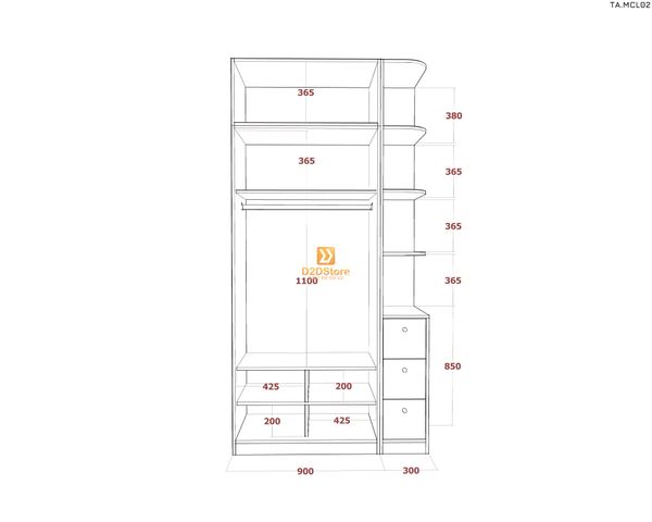 Tủ quần áo melamine cửa lùa TA.MCL02
