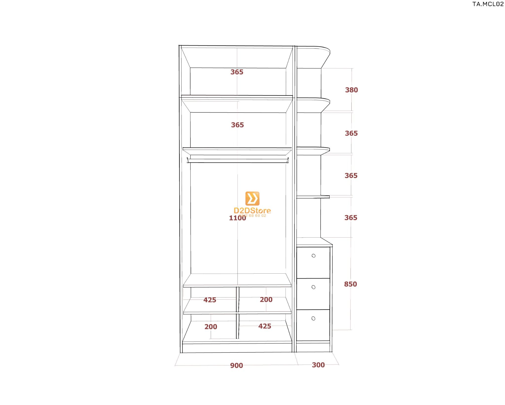  Tủ quần áo melamine cửa lùa TA.MCL02 