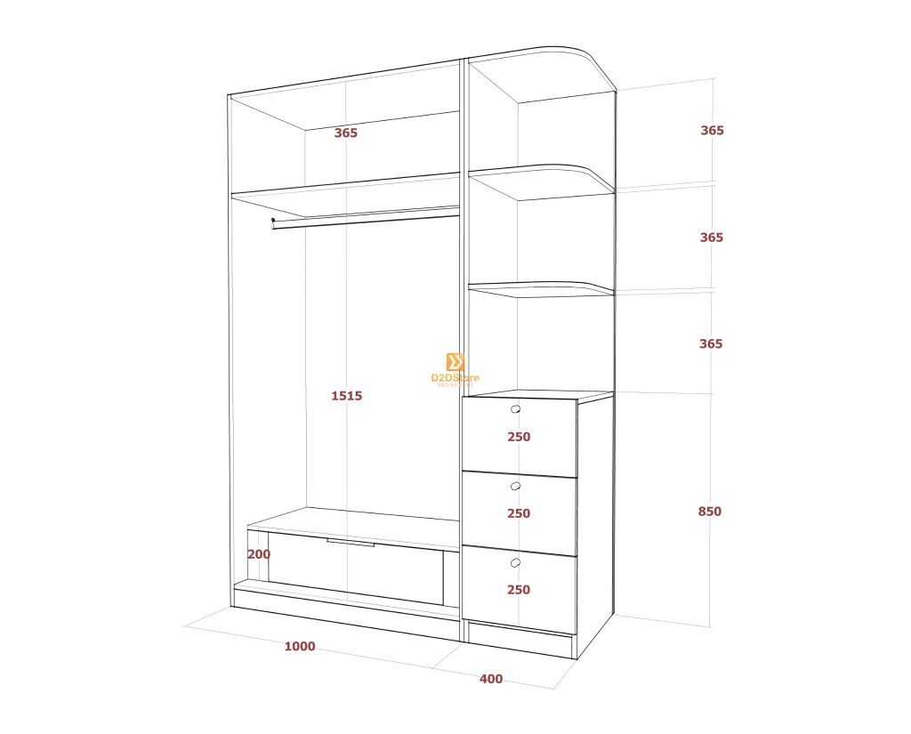 Tủ áo melamine cánh mở TA.MCM03