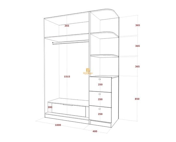 Tủ áo melamine cánh mở TA.MCM03