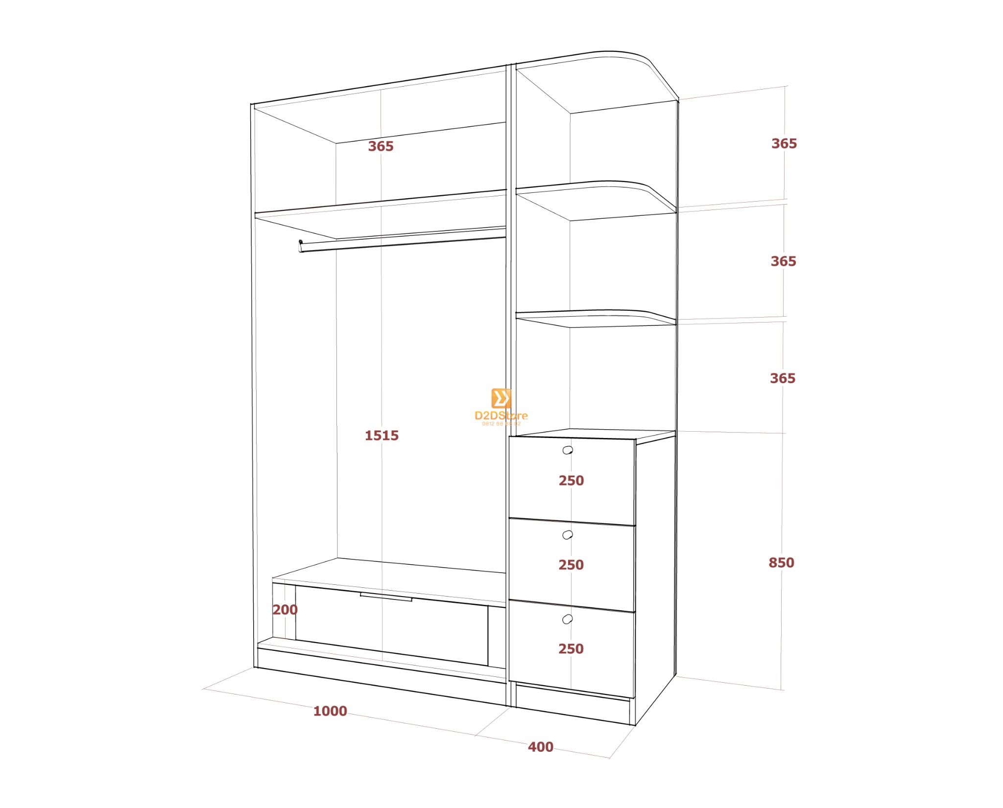  Tủ áo melamine cánh mở TA.MCM03 