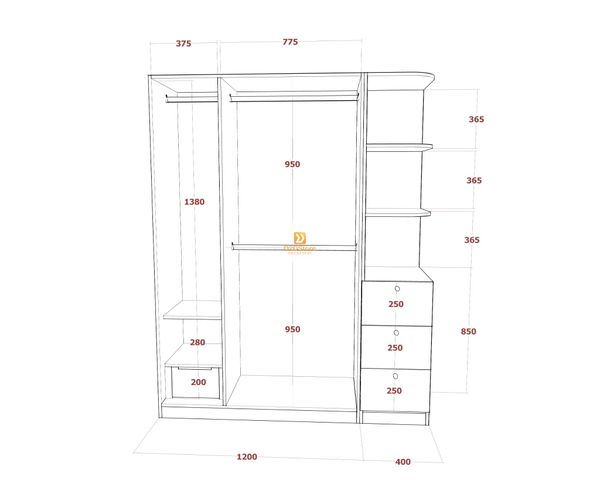 Tủ áo melamine cánh mở TA.MCM05