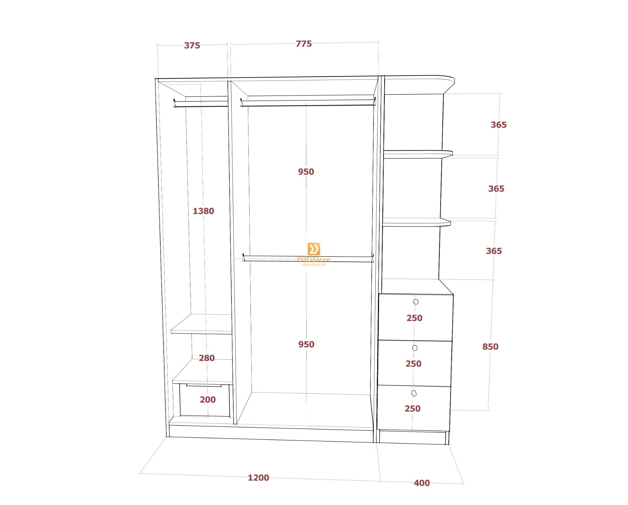  Tủ áo melamine cánh mở TA.MCM05 