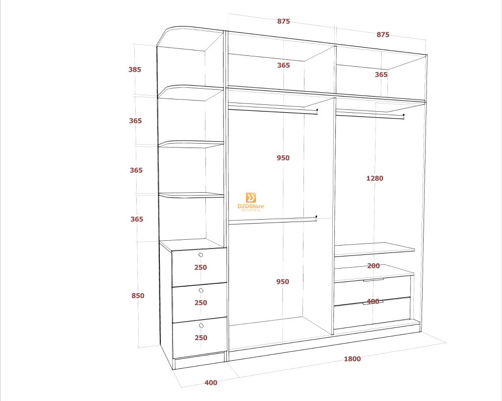 Tủ áo melamine cánh mở TA.MCM12