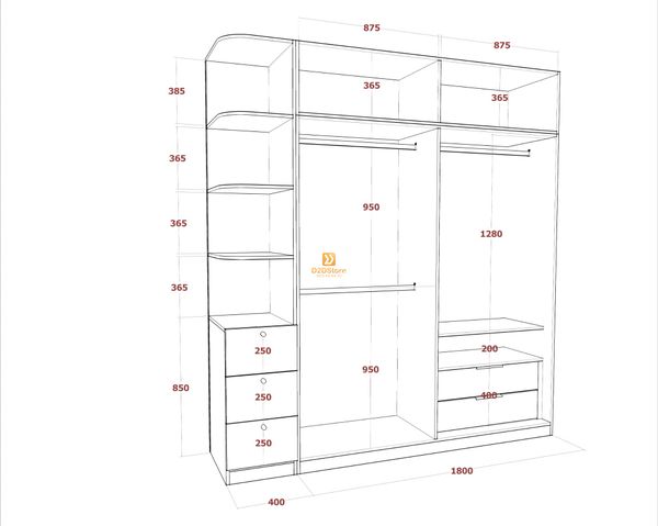 Tủ áo melamine cánh mở TA.MCM12