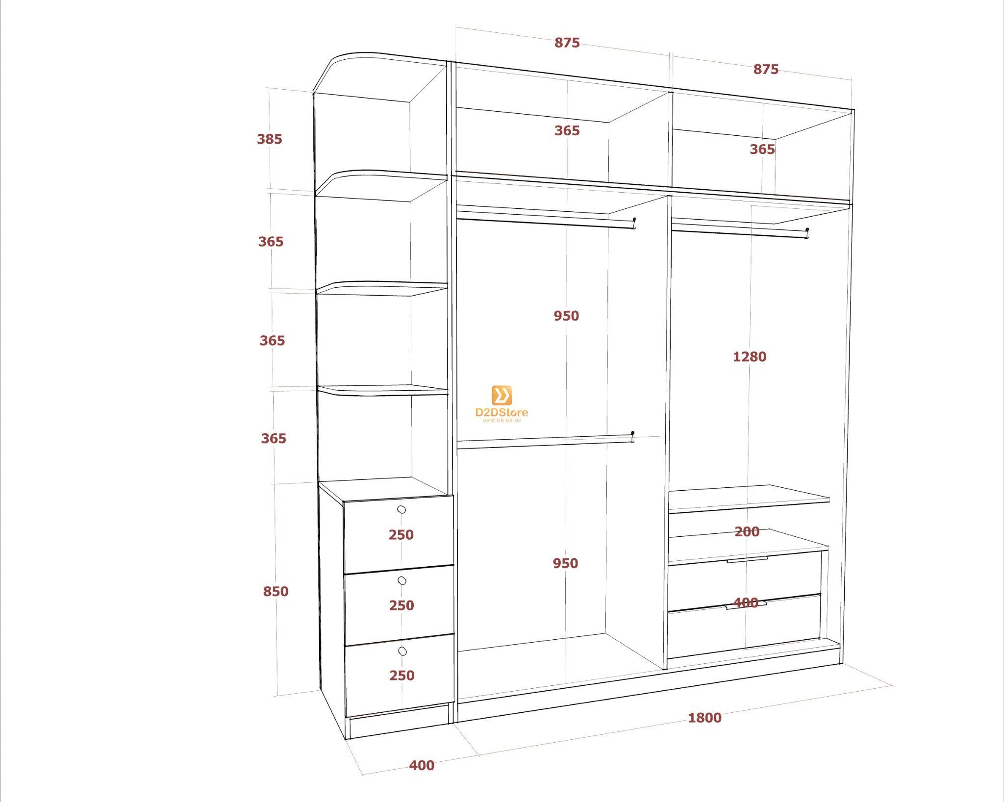  Tủ áo melamine cánh mở TA.MCM12 