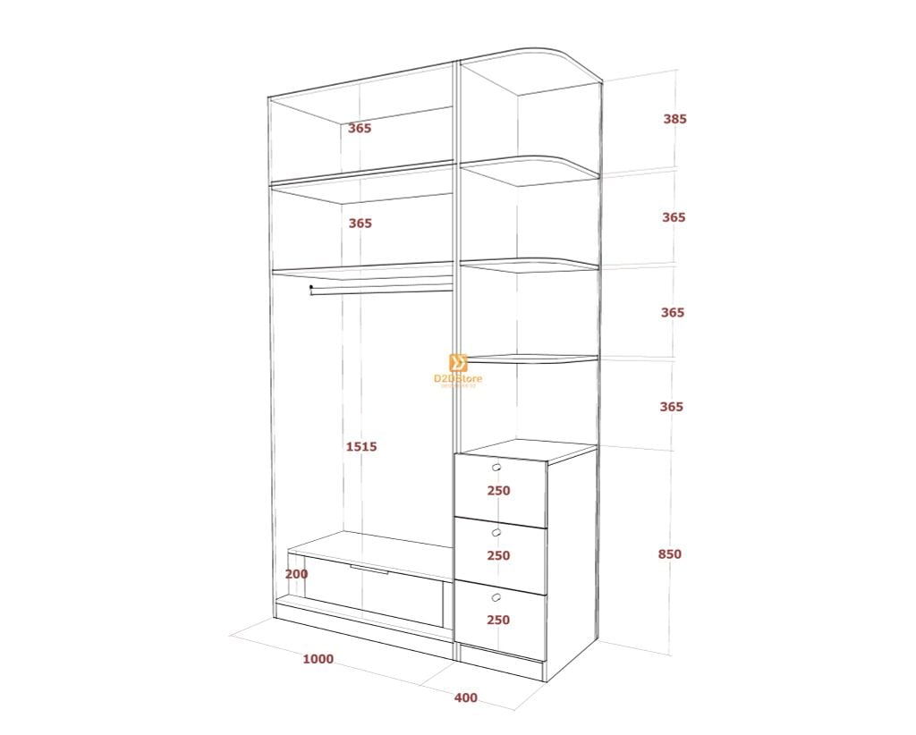 Tủ quần áo gỗ phủ melamine cánh mở TA.MCM04