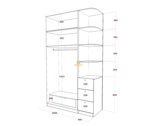 Tủ quần áo gỗ phủ melamine cánh mở TA.MCM04