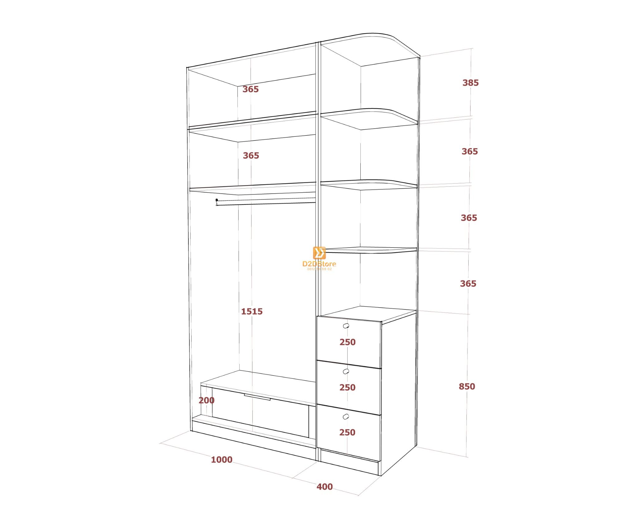  Tủ quần áo gỗ phủ melamine cánh mở TA.MCM04 