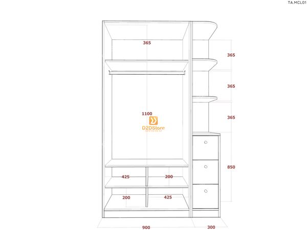 Tủ quần áo melamine cửa lùa TA.MCL01