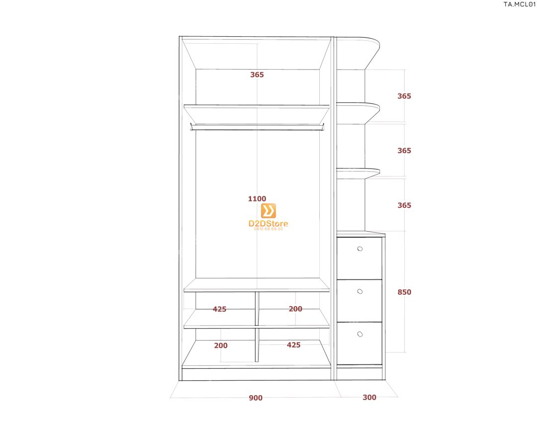  Tủ quần áo melamine cửa lùa TA.MCL01 