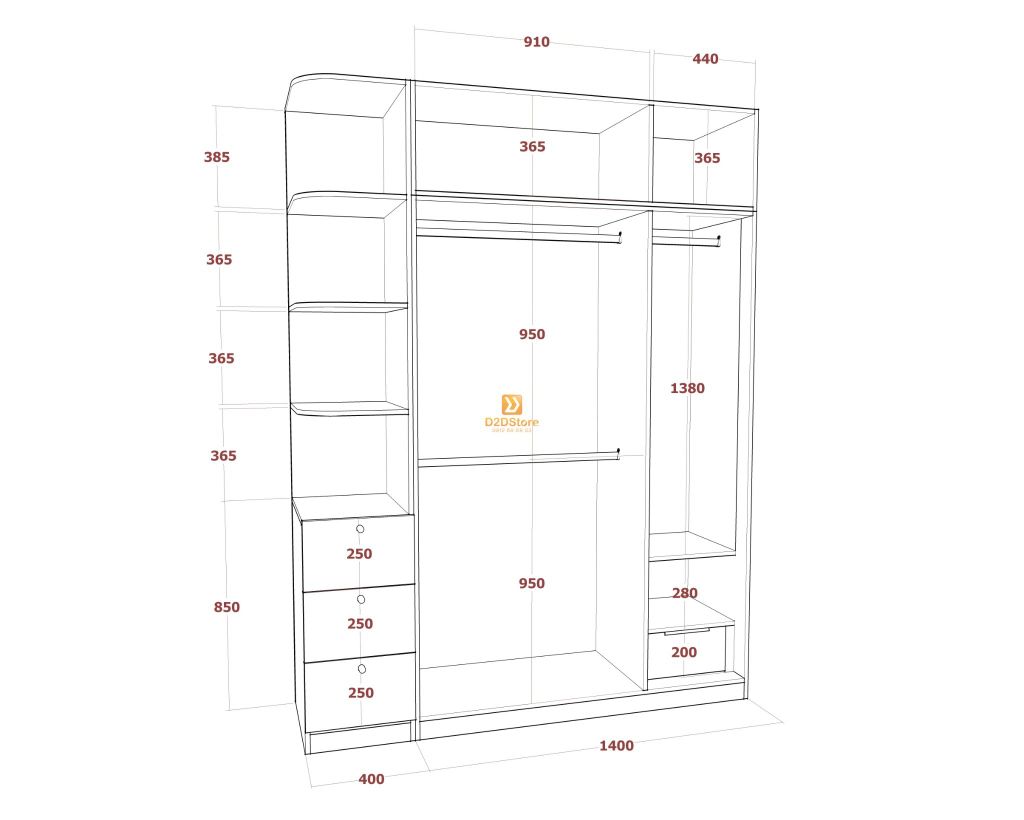 Tủ áo melamine cánh mở TA.MCM08
