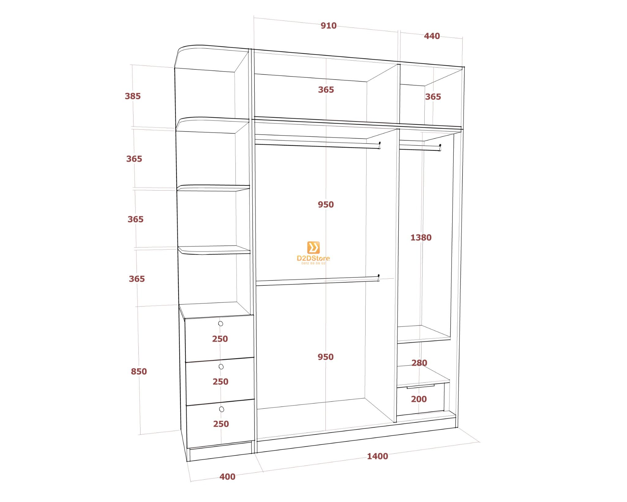  Tủ áo melamine cánh mở TA.MCM08 