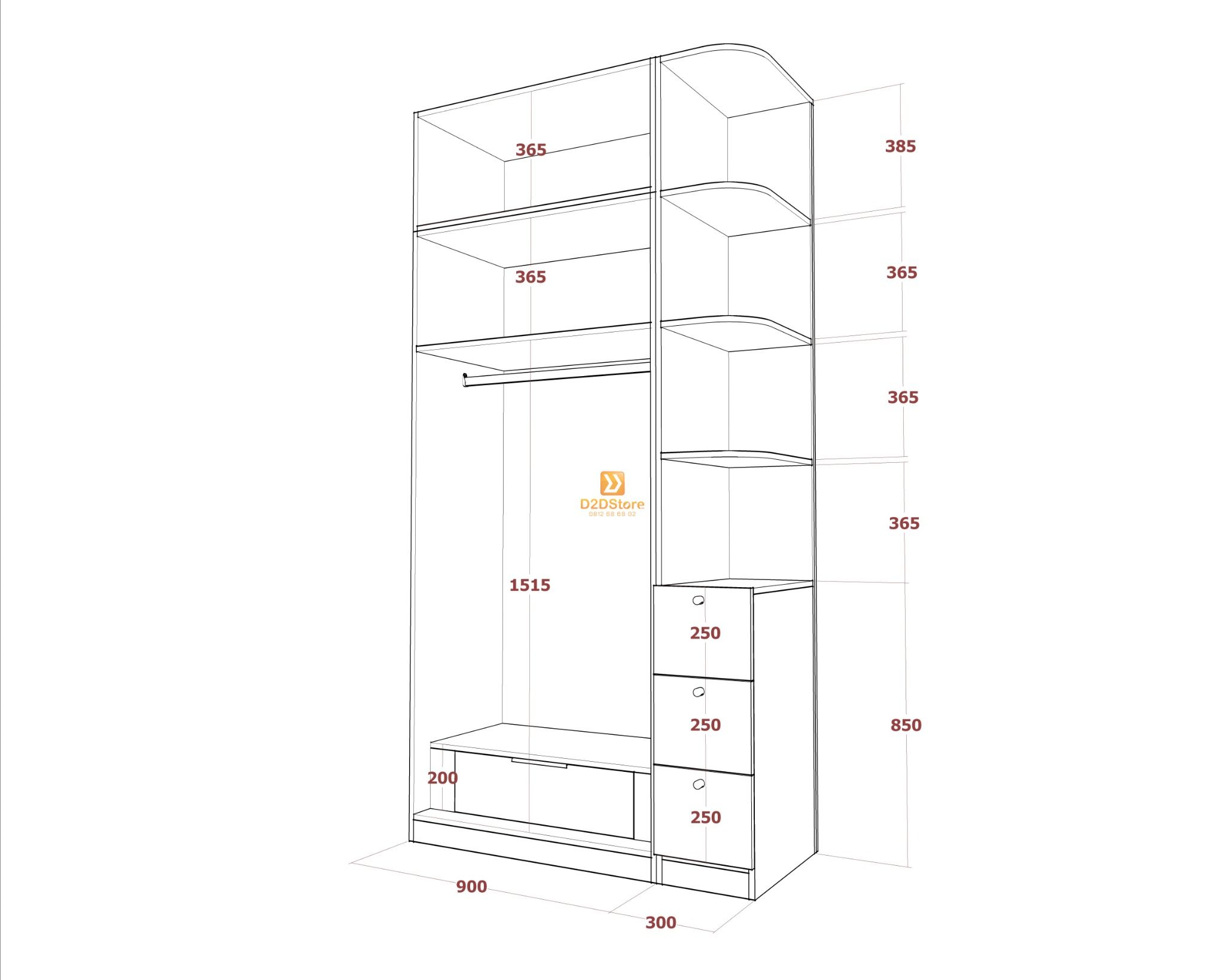  Tủ áo melamine cánh mở TA.MCM02 