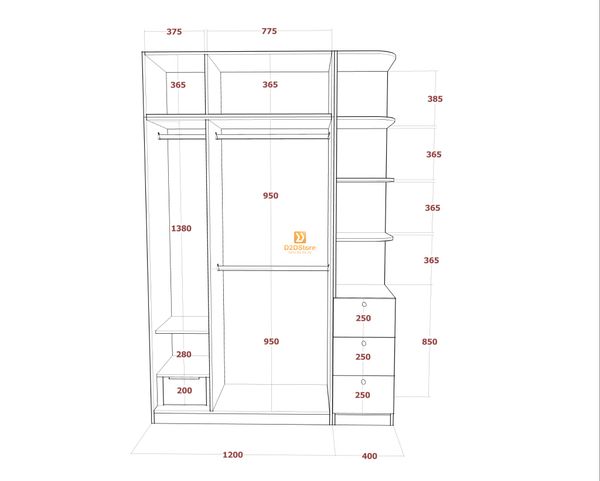 Tủ áo melamine cánh mở TA.MCM06