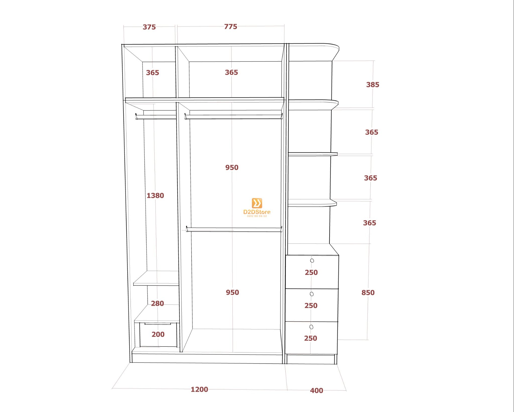  Tủ áo melamine cánh mở TA.MCM06 