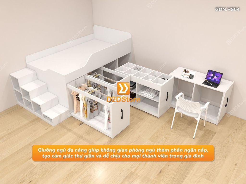 Giường đa năng thông minh kết hợp tủ kéo và bàn, cao 820mm, mã GDN.HS04