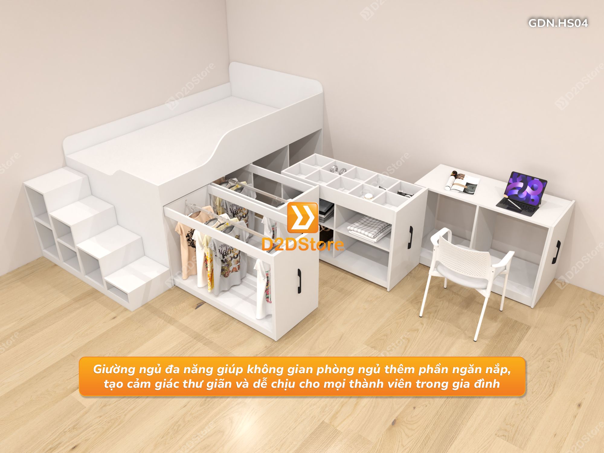  Giường đa năng thông minh kết hợp tủ kéo và bàn, cao 820mm, mã GDN.HS04 