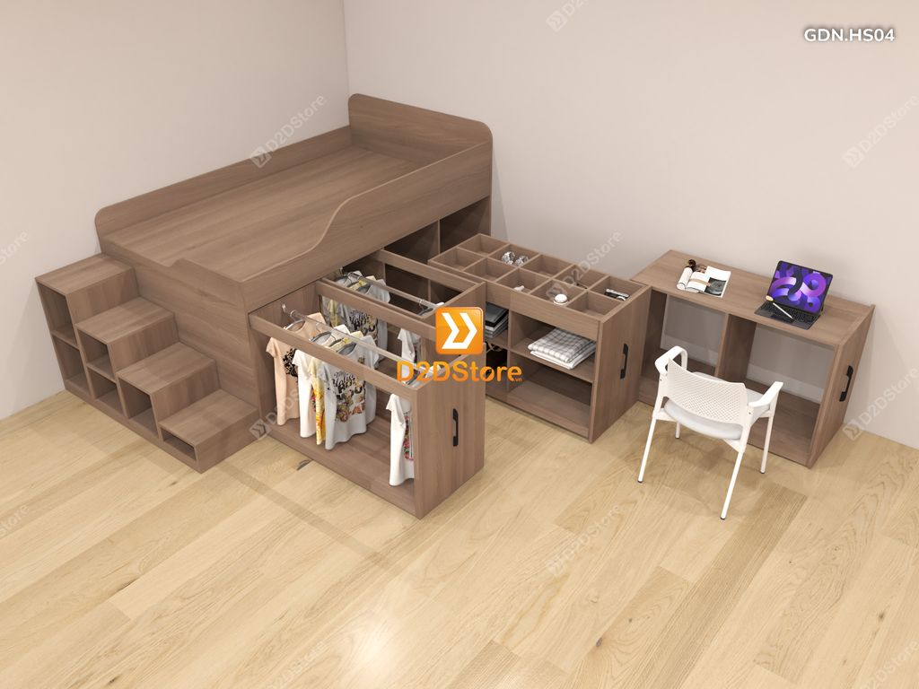 Giường đa năng thông minh kết hợp tủ kéo và bàn, cao 820mm, mã GDN.HS04