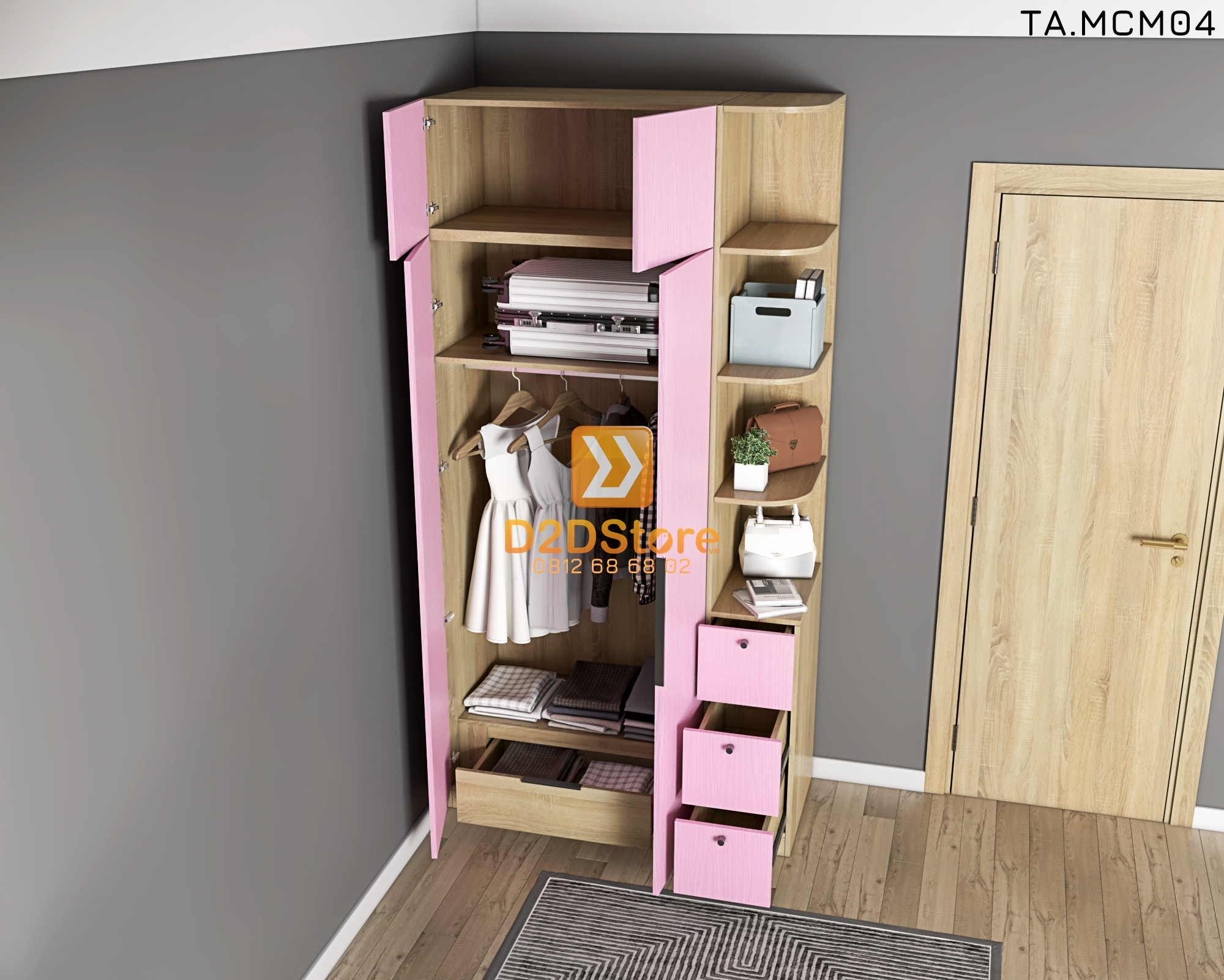  Tủ quần áo gỗ phủ melamine cánh mở TA.MCM04 