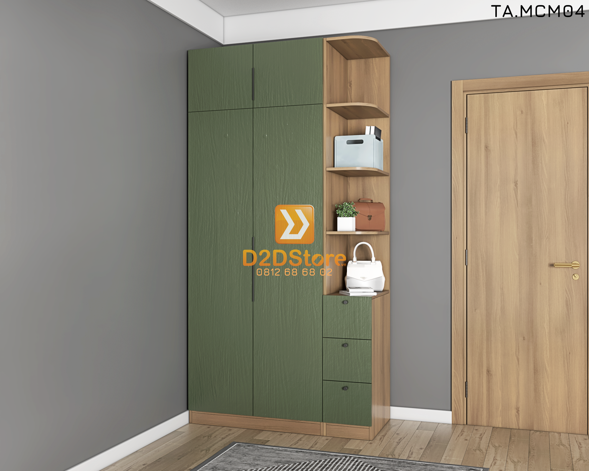  Tủ quần áo gỗ phủ melamine cánh mở TA.MCM04 