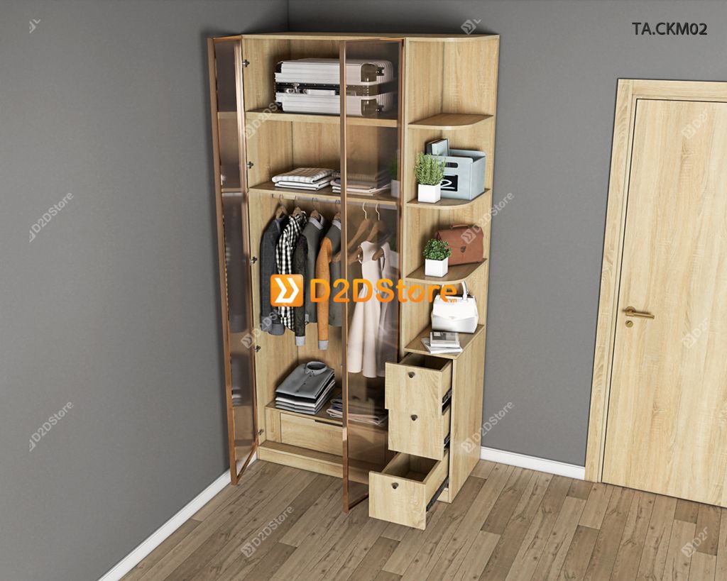Tủ áo cánh kính cửa mở TA.CKM02