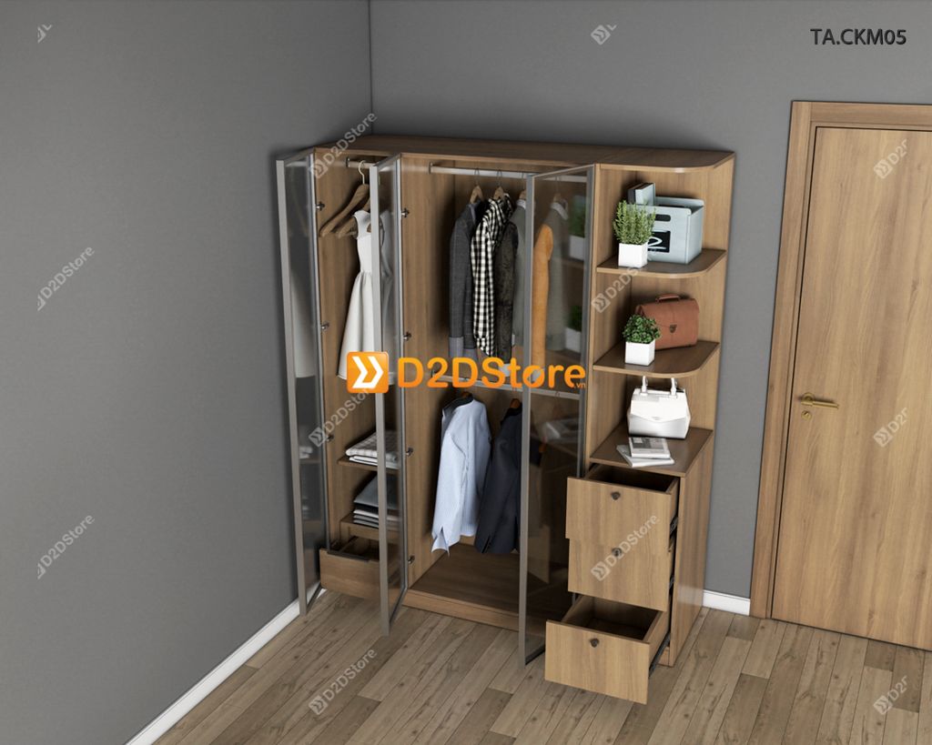 Tủ áo cánh kính cửa mở TA.CKM05