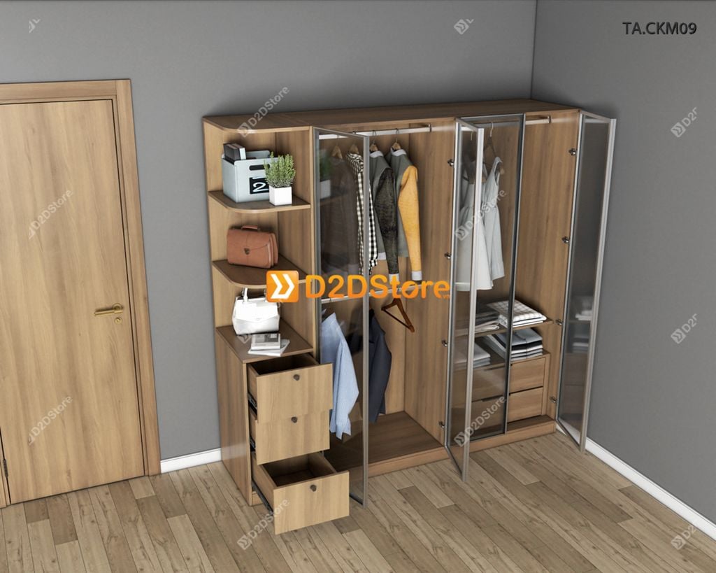 Tủ áo cánh kính cửa mở TA.CKM09