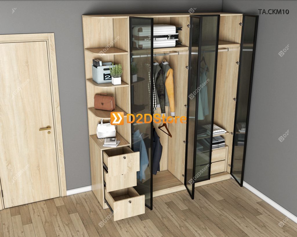 Tủ áo cánh kính cửa mở TA.CKM10