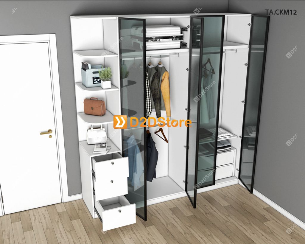 Tủ áo cánh kính cửa mở TA.CKM12