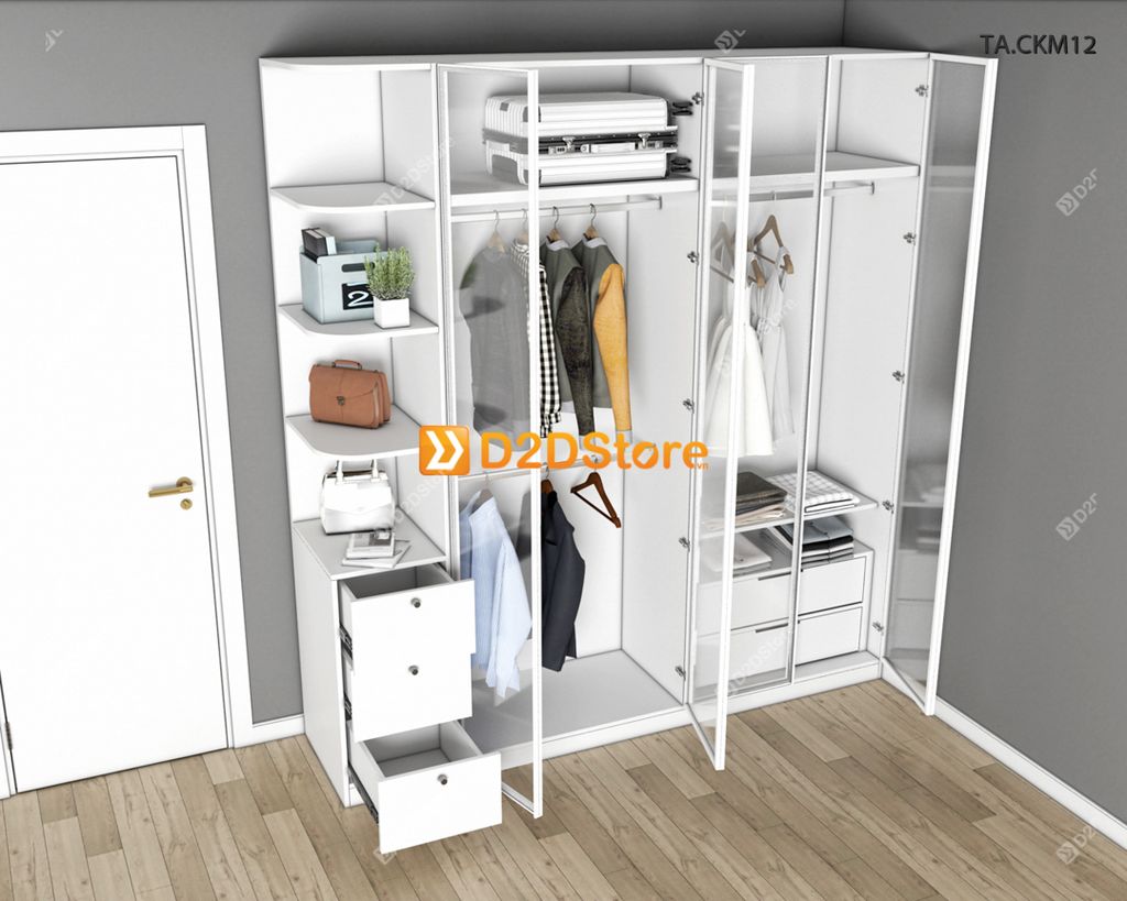 Tủ áo cánh kính cửa mở TA.CKM12