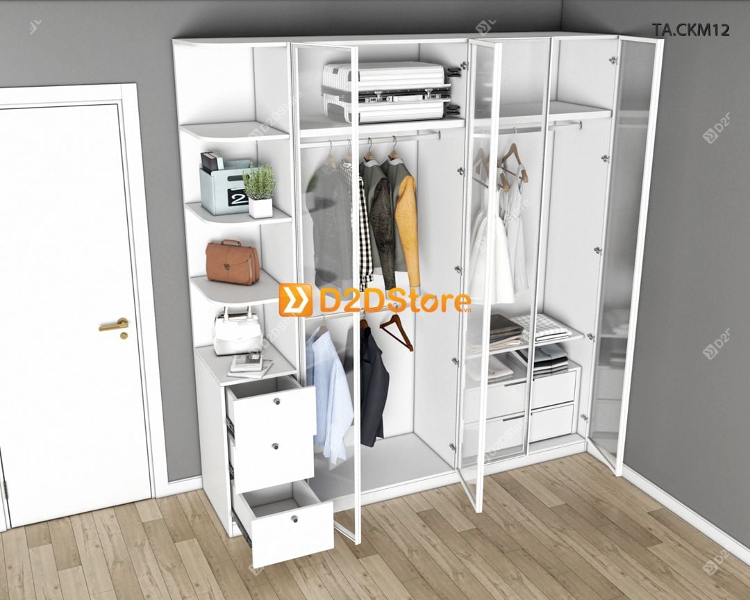 Tủ áo cánh kính cửa mở TA.CKM12 