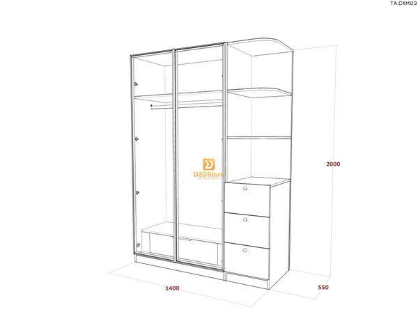 Tủ áo cánh kính cửa mở TA.CKM03