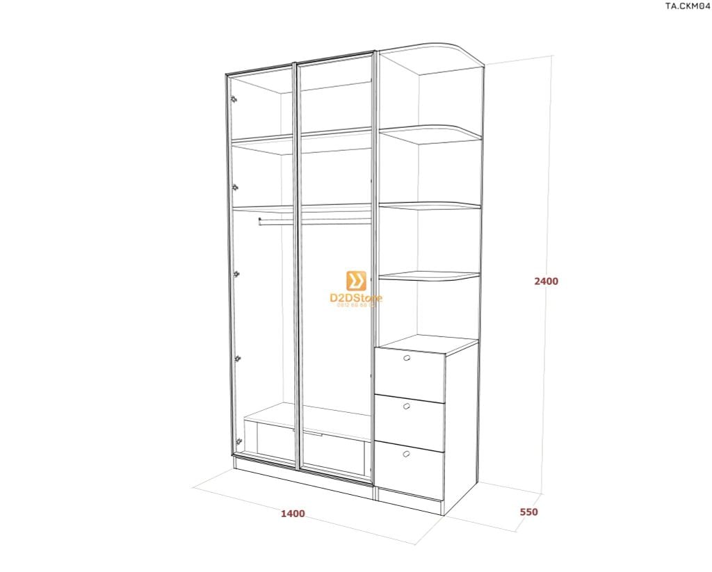 Tủ áo cánh kính cửa mở TA.CKM04